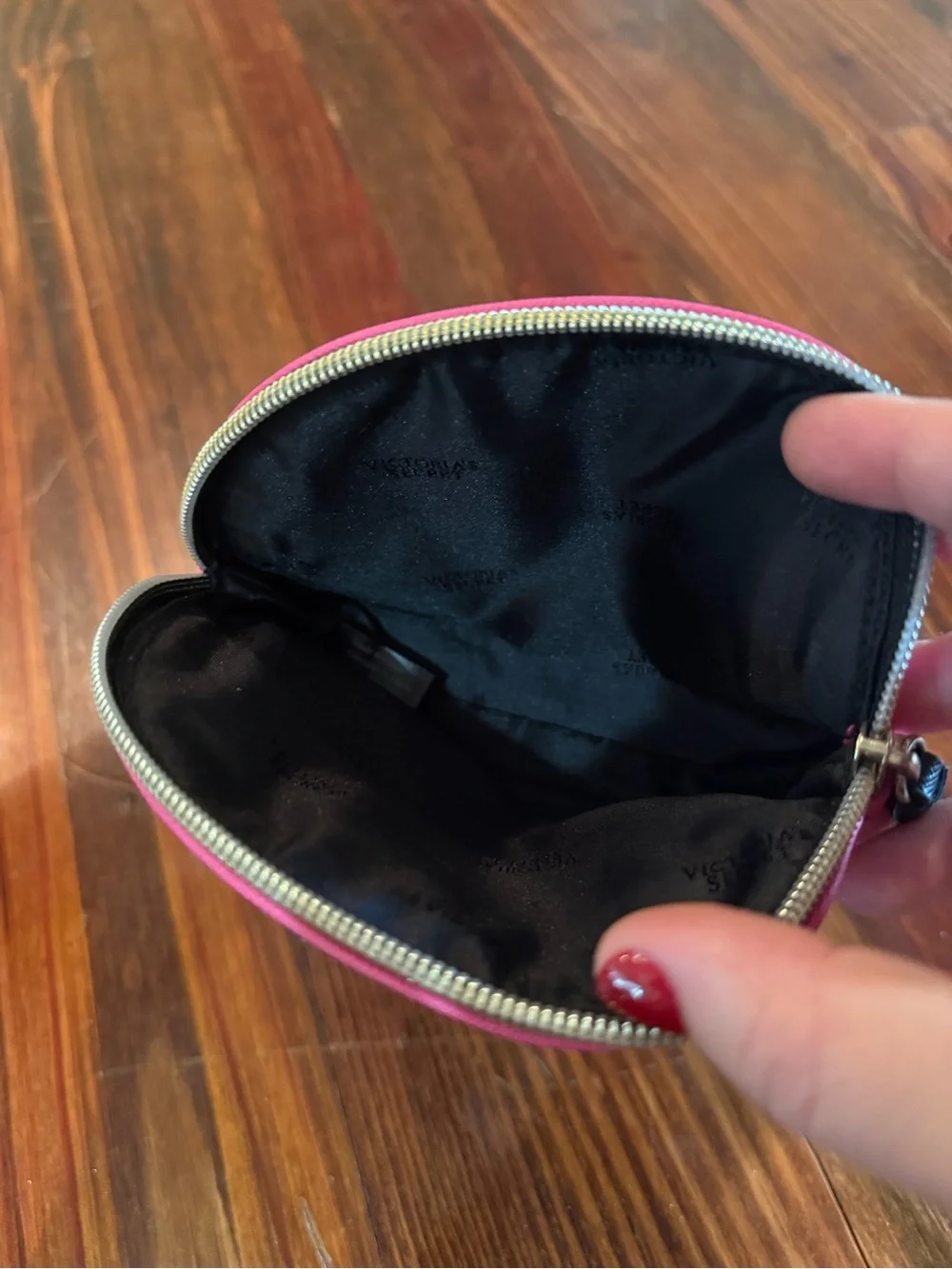 Victoria's Secret Hot Pink Cosmetic Pouch with Silver Cutout Detail